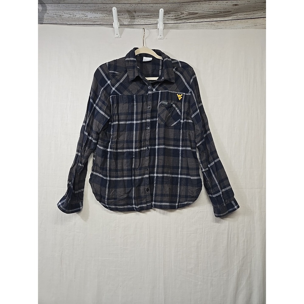 Columbia West Virginia Mountaineers Flannel Size Large Women's Button Up Plaid